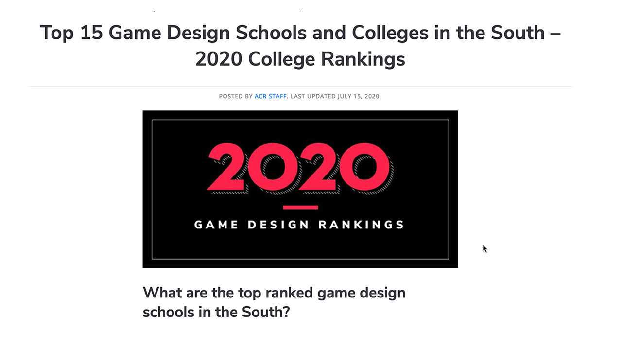 Top 15 Game Design Colleges in the South news author